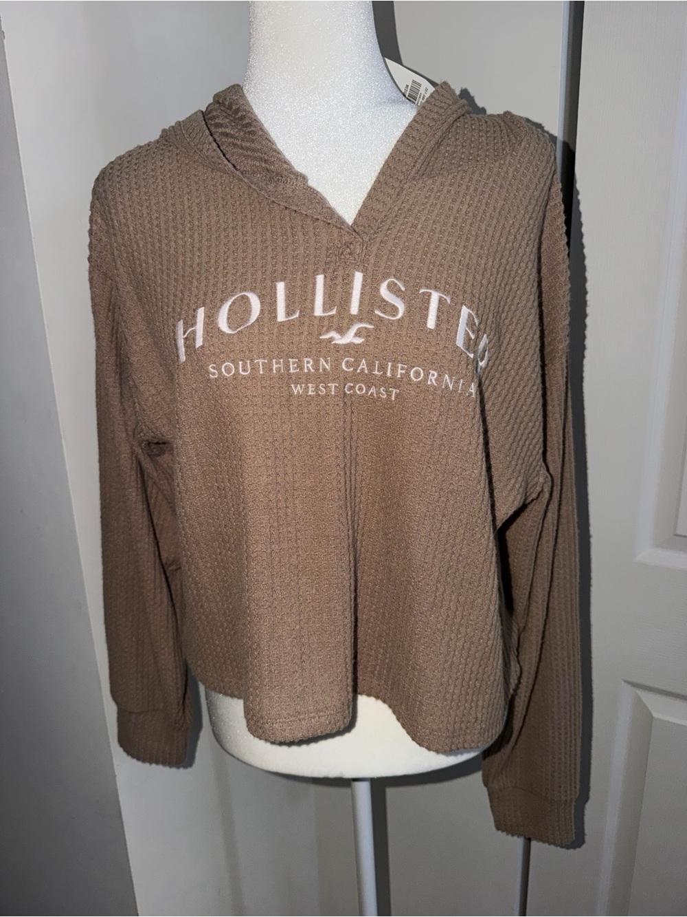 Hollister Brown Waffle-Knit Hooded Sweatshirt
